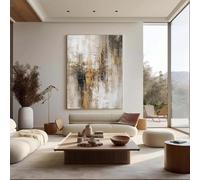 Gran pintura con textura beige, gris y dorada, arte wabi sabi, pintura minimalista sobre lienzo, arte mural abstracto dorado, decoración moderna, 60x80cm (24x31in), marco interior.