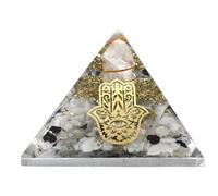 Gran pirámide de orgona | Cristal de pirámide de piedra lunar arcoíris | Hamza Hand Evil Eye Gran pirámide de orgonita | Curación por energía positiva de las pirámides de órganos