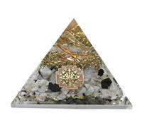 Gran pirámide de orgona | Cristal de pirámide de piedra lunar arcoíris | Pequeña pirámide de orgonita Sri Yantra | Curación por energía positiva de las pirámides de órganos