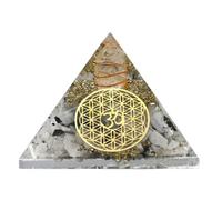 Gran pirámide de orgona | Cristal de pirámide de piedra lunar arcoíris | Pirámide Orgonita Flor de la Vida OM | Curación por energía positiva de las pirámides de órganos
