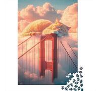 Gran Puente Rojo Gato Relajado Puzzle de 1000 Piezas Papel Puzzle para Adultos Escena de Nubes de Ensueño Relajación Decoración Familiar 38x26cm/1000pcs