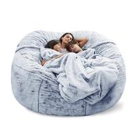 Gran puf XXL cómodo y funda ideal para niños y adultos, perfecto para sala de estar y dormitorio, color azul nieve sin relleno, 130 x 65 cm, solución de asiento versátil de 5 pies.
