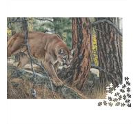 Gran Puma acechando Entre pinos en otoño Rompecabezas Rompecabezas Juego De Habilidad para Toda La Familia 38x26cm/1000pcs