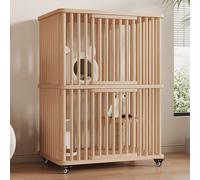 Gran recinto de madera para gatos con plataforma de salto y almacenamiento, transpirable y cómoda valla para mascotas para varios gatos