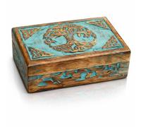 Gran regalo de cumpleaños hecho a mano decorativo de madera caja de joyería árbol de la vida tallada joyería organizador caja de recuerdos, caja de tesoro caja de almacenamiento caja de 20 x 12 cm