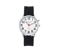 Gran reloj de voz en inglés para ciegos, personas con discapacidad visual o ancianos, caja plateada, correa de silicona negra