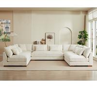 Gran sofá rinconera panorámico de pana beige SPERONE