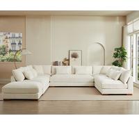 Gran sofá rinconera panorámico y puf de pana beige SPERONE de Pascal Morabito