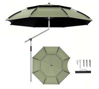 Gran sombrilla 260/240 / 220cm, sombrilla de pesca a prueba de viento protección ultravioleta 50 +, sombrilla inclinada en la punta del suelo, sombrilla de camping/Senderismo, green-2.6m