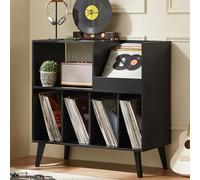 Gran soporte para discos con almacenamiento, soporte para tocadiscos con estante, soporte para discos de vinilo con área de exhibición, soporte para discos para hasta 300 álbumes, estantería para