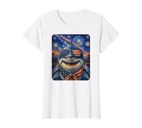 Gran tiburón Blanco con Gafas de Bandera de Estados Unidos Arte Americano Camiseta gráfica económica, Mujer, Blanco, XS