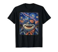 Gran tiburón Blanco con Gafas de Bandera de Estados Unidos Arte Americano Camiseta gráfica económica, Hombre, Negro, M