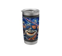 Gran tiburón blanco con gafas de bandera de Estados Unidos arte americano Vaso térmico de acero inoxidable de doble pared