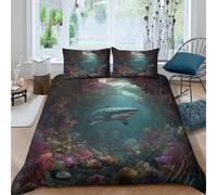 Gran tiburón Blanco Nada a través de un denso Bosque de Algas Juego De Cama Impresión En 3D,para Funda Nórdica con Cremallera,Fundas De Almohada Suave Transpirable para Niñas Y Niños King(220x240cm)