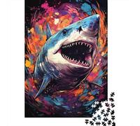 Gran Tiburón Blanco Puzzle de 1000 Piezas Papel para Adultos Arte Abstracto Colorido Mejora Concentración Decoración Hogar Puzzle para Toda la Familia Regalo 38x26cm/1000pcs