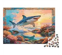 Gran Tiburón Blanco Puzzle de 1000 Piezas Papel para Adultos Escena de Arrecife de Coral Océano Juego de Puzzle para Toda la Familia Relajación Concentración Regalo 38x26cm/1000pcs