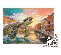 Gran Tortuga Marina Puzzle de 1000 Piezas Papel Puzzle para Adultos Escena Ciudad Acuática Italiana Puzzle para Toda la Familia Relajación Decoración Regalo 38x26cm/1000pcs