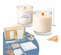 GRAN VELADA - Kit para Hacer Velas en Casa | Materiales, Utensilios e Instrucciones DIY | Cera de Soja y Mechas de Madera y Algodón | Set de Iniciación para Velas en Vaso | No incluye Esencia