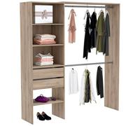 Gran vestidor de madera con 2 armarios, 2 cajones y 5 nichos - Óptimo para dormitorio adulto - Color roble Kronberg - 185 x 205 x 45 cm