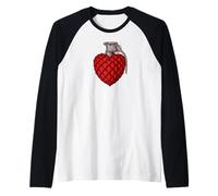 Granada de corazón - Funny Danger Love Granada en Forma de corazón Camiseta Manga Raglan