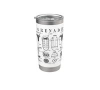 Granada de mano militar, arma explosiva, patente vintage del ejército Vaso térmico de acero inoxidable de doble pared