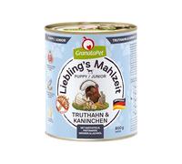 GranataPet Lieblings's Mahlzeit Pavo & Kaninchen Junior, Comida húmeda para Perros, Comida para Perros sin Cereales y sin azúcares añadidos, pienso Completo, 6 x 800 g