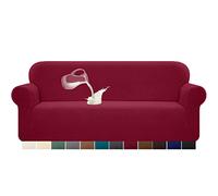 Granbest Funda de sofá elástica, resistente al agua, 1 unidad, de elastano, jacquard, elástica, con espuma antideslizante (4 plazas, rojo vino)