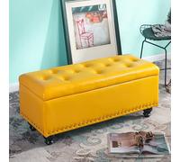 Grand Banc Repose Pieds de Rangement avec Siège Rembourré en Similicuir pour Couloir Banc de Rangement Multifonctionnel avec Coussins Idéal pour Entrée et Décoration d'Intérieur