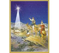 Grand Calendrier de l'Avent 24 portes 355 x 260 mm - 3 Wise Men Nativité - Translucide avec paillettes et Windows Bible versets Derrière les portes - rs759 - Design Antique Allemand traditionnel