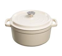 GRAND FEU Redondo Horno holandés de hierro fundido - Olla de hierro fundido esmaltado con tapa y asas anchas para Cocina Estofado, Paella, Freír, Asar, Saltear - Cazuela 4,7 L, Blanco