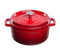GRAND FEU Redondo Horno holandés de hierro fundido - Olla de hierro fundido esmaltado con tapa y asas anchas para Cocina Estofado, Paella, Freír, Asar, Saltear - Cazuela 3,5 L, Rojo