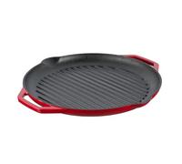 GRAND FEU Sartén Parrilla de hierro fundido con asas contorneadas - Sartén redonda para bistec Apta para todo tipo de estufas, estufas de gas, hornos, parrilla de gas - Ø34cm, Rojo