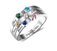 Grand Made Nombre Personalizado Anillo de la Madre con Plata esterlina 925 6 Birthstone simulado 6 Nombre Amor Familiar Mujer del Anillo (9)