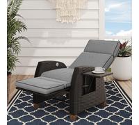 Grand patio Tumbona de relax con cojín de asiento, sillón de jardín, respaldo ajustable de ratán, tumbona para interior y exterior, color gris