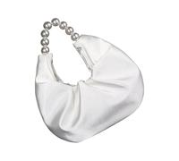 Grand Sateen Fog Bolso moldeado con cinturón de cadena desmontable, excelente para incidentes formales, excursiones informales, bolso de noche de piedra de satén para mujer, White, One Size