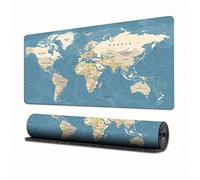 Grand sous-main carte du monde étendue - Idéal pour les jeux et le travail de bureau, avec base antidérapante et bord cousu, dans un style vintage bleu, 40 x 90 cm (30×80cm)