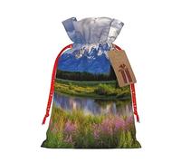 Grand Teton National Park - Bolsa de arpillera con cordón de Navidad, bolsas de regalo grandes con cordón, bolsas de regalo con etiqueta, bolsas de regalo de Navidad, bolsa de dulces de Navidad