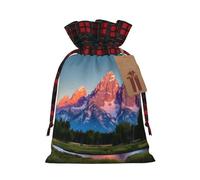 Grand Teton National Park - Bolsa de Navidad a cuadros a juego con cordón para fiestas de cumpleaños de Navidad, 4.7 x 6.9 pulgadas