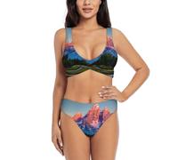 Grand Teton National Park Print - Conjunto de bikini deportivo para mujer, cuello redondo, trajes de baño de dos piezas, tallas S-XXL, Negro, S