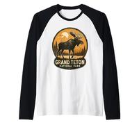 Grand Teton National Park - Recuerdo de viaje retro con alce Camiseta Manga Raglan