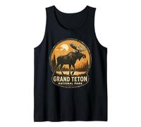 Grand Teton National Park - Recuerdo de viaje retro con alce Camiseta sin Mangas