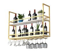 Grandas de almacenamiento de vinos, estante de vino colgante industrial con soporte de vidrio de vapor y riel de guardia, estante flotante de montaje de techo de 2 niveles para cocina y bar (negro