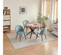 GrandCA HOME Conjunto de Mesa y Sillas de Comedor, Mesa Redonda de 100 cm y 4 Sillas de Terciopelo Nórdico, Ideal para Salón, Comedor y Cocina (Madera Oscura + Verde)