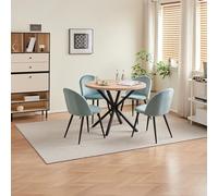 GrandCA HOME Conjunto de Mesa y Sillas de Comedor, Mesa Redonda de 100 cm y 4 Sillas de Terciopelo Nórdico, Ideal para Salón, Comedor y Cocina (Veta de Madera Clara + Verde)