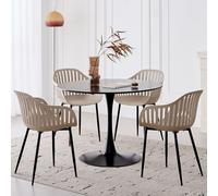 GrandCA HOME Conjunto de Mesa y Sillas de Comedor Modernas, Mesa Redonda de 110 CM con 4 Sillas, Patas de Metal Negro, Ideal para Sala de Estar, Balcón o Jardín (Caqui)