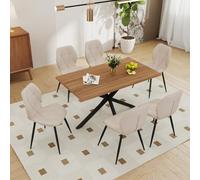 GrandCA HOME Conjunto Mesa y sillas Comedor 140CM,6 sillas de Comedor Lino