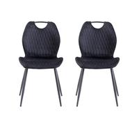 GrandCA HOME Ensemble de 2 Chaises de Salle à Manger, Chaise de Salle à Manger Rembourrée, Chaise de Cuisine Nordique Avec Poignées, Pieds en Métal, Chaises à Motif Losange (Noir)