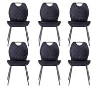 GrandCA HOME Ensemble de 6 Chaises de Salle à Manger, Chaise de Salle à Manger Rembourrée, Chaise de Cuisine Nordique Avec Poignées, Pieds en Métal, Chaises à Motif Losange (Noir)