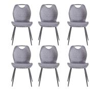 GrandCA HOME Ensemble de 6 Chaises de Salle à Manger, Chaise de Salle à Manger Rembourrée, Chaise de Cuisine Nordique Avec Poignées, Pieds en Métal, Chaises à Motif Losange (Gris)