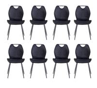 GrandCA HOME Ensemble de 8 Chaises de Salle à Manger, Chaise de Salle à Manger Rembourrée, Chaise de Cuisine Nordique Avec Poignées, Pieds en Métal, Chaises à Motif Losange (Noir)